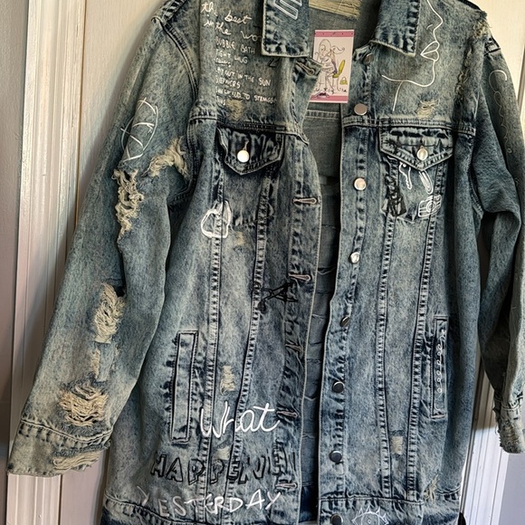 Jella c denim distressed stonewashed jean jacket NWT S - Picture 5 of 12